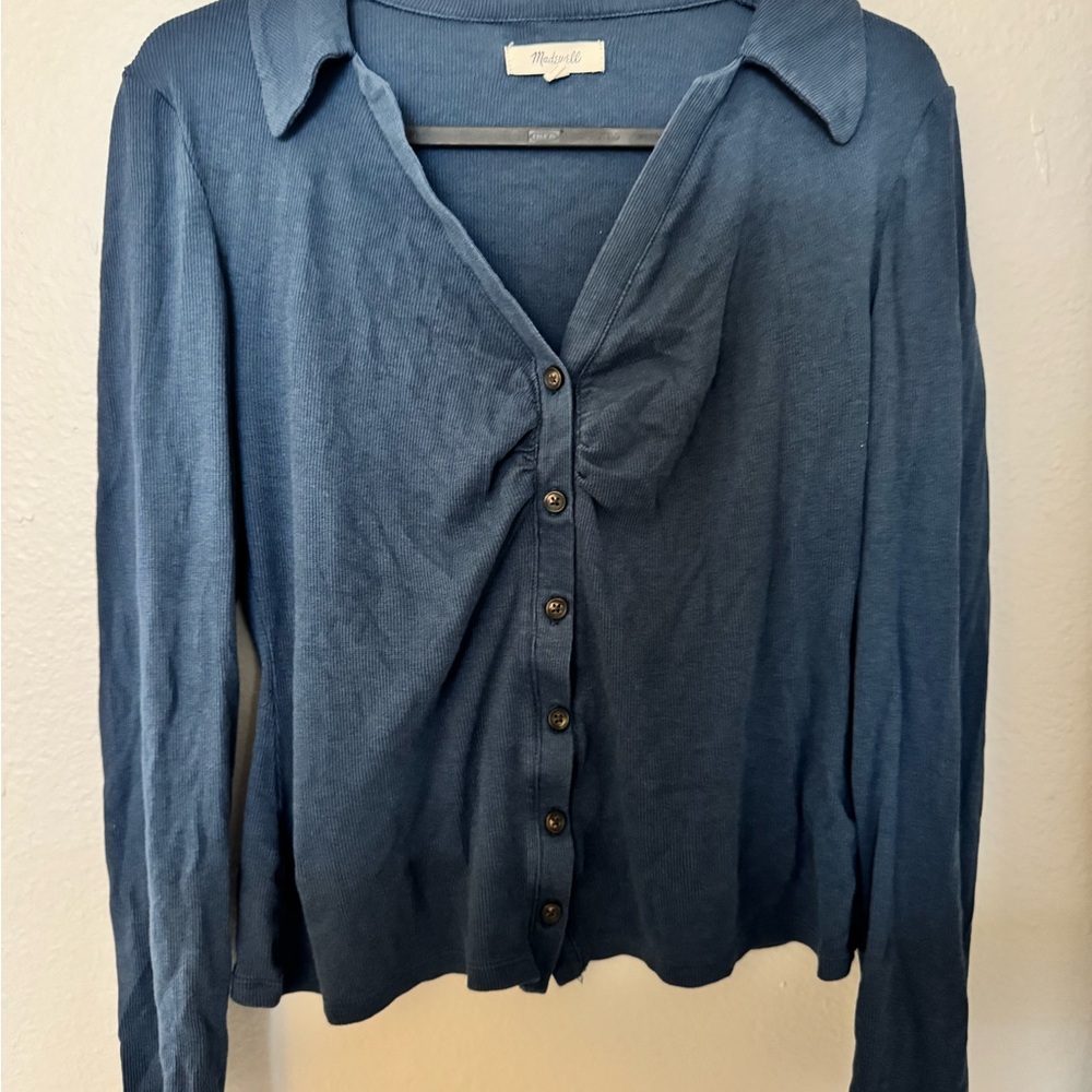 Madewell Blue Notched Collar Button Down Shirt